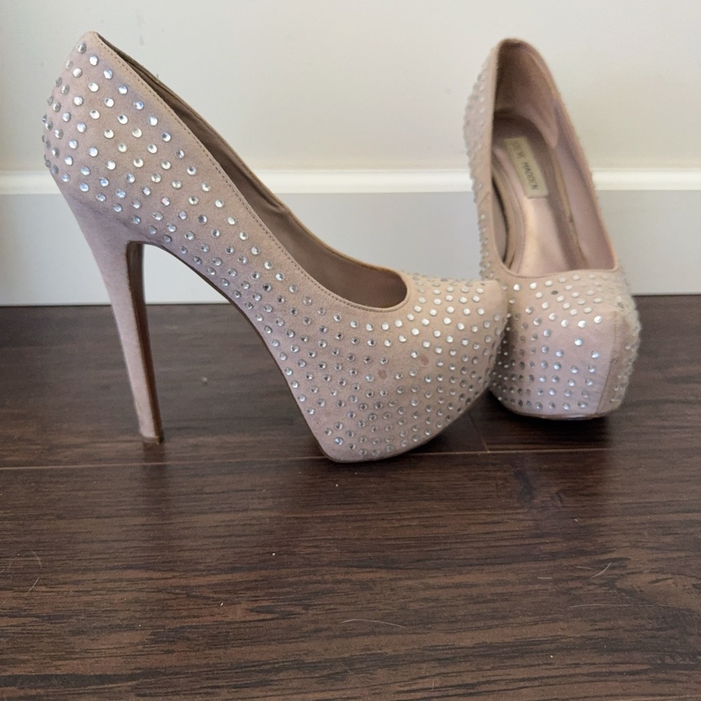 Steve Madden Nude Suede Platform Nude Stilettos Rhinestone Size 8